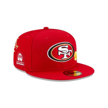 Load image into Gallery viewer, San Francisco 49ers New Era NFL 59Fifty 5950 Fitted Hat Red Crown/Visor Team Color Logo with Multiple Patches Gray UV (City Transit)