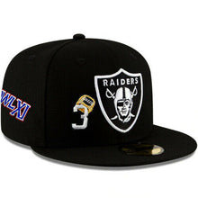 Load image into Gallery viewer, Los Angeles Raiders New Era NFL 59FIFTY 5950 Fitted Cap Hat Black Crown/Visor Team Color Logo (Count The Rings)