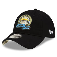 Load image into Gallery viewer, Los Angeles Chargers New Era NFL 9TWENTY 920 Adjustable Cap Hat Black Crown/Visor Camo Logo America Flag Side Patch (2022 Salute To Service)