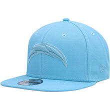 Load image into Gallery viewer, Los Angeles Chargers New Era NFL 9FIFTY 950 Snapback Cap Hat Light Blue Crown/Visor Glisten Blue Logo Gray UV (Color Pack)