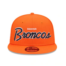 Load image into Gallery viewer, Denver Broncos New Era NFL 9FIFTY 950 Snapback Cap Hat Orange Crown/Visor Navy/White Text Logo