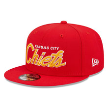 Load image into Gallery viewer, Kansas City Chiefs New Era NFL 9FIFTY 950 Snapback Cap Hat Red Crown/Visor Yellow/White Text Logo