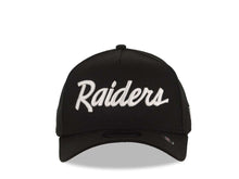 Load image into Gallery viewer, Las Vegas Raiders New Era 9FORTY 940 Adjustable A-Frame Cap Hat Black Crown/Visor White Script Logo Gray UV