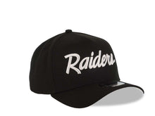 Load image into Gallery viewer, Las Vegas Raiders New Era 9FORTY 940 Adjustable A-Frame Cap Hat Black Crown/Visor White Script Logo Gray UV