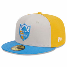 Load image into Gallery viewer, Los Angeles Chargers New Era NFL 59FIFTY 5950 Fitted Cap Hat Stone Gray/Yellow Crown Sky Blue Visor Team Color Logo (2023 Sideline Historic)