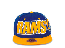 Load image into Gallery viewer, Los Angeles Rams Mitchell & Ness NFL Fitted Cap Hat Royal Blue Crown Yellow Visor Yellow Text Logo