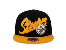 Load image into Gallery viewer, Pittsburgh Steelers Mitchell & Ness Fitted Cap Hat Black Crown Yellow Visor Script Team Color Logo (Vice)