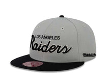 Load image into Gallery viewer, Los Angeles Raiders Mitchell & Ness NFL Fitted Cap Hat Gray Crown Black Visor Black/White Script Logo