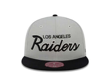Load image into Gallery viewer, Los Angeles Raiders Mitchell & Ness NFL Fitted Cap Hat Gray Crown Black Visor Black/White Script Logo