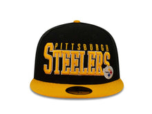 Load image into Gallery viewer, Pittsburgh Steelers New Era NFL 59FIFTY 5950 Fitted Cap Hat Black Crown Yellow Visor Yellow/White Block Logo (Chop Block)