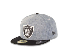 Load image into Gallery viewer, Oakland Raiders New Era NFL 59FIFTY 5950 Fitted Cap Hat Blue Denim Crown Black Visor Team Color Logo