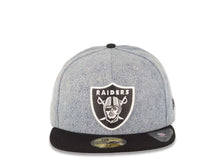 Load image into Gallery viewer, Oakland Raiders New Era NFL 59FIFTY 5950 Fitted Cap Hat Blue Denim Crown Black Visor Team Color Logo