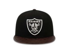 Load image into Gallery viewer, Oakland Raiders New Era 59FIFTY 5950 Fitted Cap Hat Black Crown Brown Leather Visor Team Color Logo