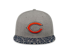 Load image into Gallery viewer, Chicago Bears New Era NFL 59FIFTY 5950 Fitted Cap Hat Heather Gray Crown Navy Leopard Print Visor Team Color Logo (Leopardvize)