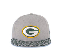 Load image into Gallery viewer, Green Bay Packers New Era NFL 59FIFTY 5950 Fitted Heather Cap Hat Gray Crown Green Leopard Pattern Visor Team Logo (Leopardvize)