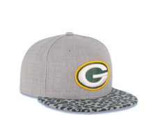 Load image into Gallery viewer, Green Bay Packers New Era NFL 59FIFTY 5950 Fitted Heather Cap Hat Gray Crown Green Leopard Pattern Visor Team Logo (Leopardvize)