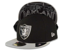 Load image into Gallery viewer, Oakland Raiders New Era 59FIFTY 5950 Fitted Cap Hat Black Crown Gray Visor Team Color Logo (2015 Draft)