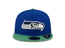 Load image into Gallery viewer, Seattle Seahawks New Era NFL 59FIFTY 5950 Fitted Cap Hat Heather Navy Crown Heather Green Visor Team Color Logo