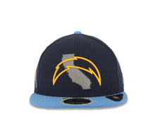 Load image into Gallery viewer, San Diego Chargers New Era NFL 59FIFTY 5950 Fitted Cap Hat Navy Crown Sky Blue Visor Yellow Logo with California Reflective State Map