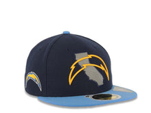 Load image into Gallery viewer, San Diego Chargers New Era NFL 59FIFTY 5950 Fitted Cap Hat Navy Crown Sky Blue Visor Yellow Logo with California Reflective State Map
