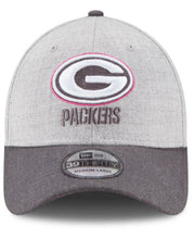 Load image into Gallery viewer, Green Bay Packers New Era NFL 39THIRTY 3930 Flexfit Cap Hat Heather Gray Crown Dark Gray Visor White/Dark Gray/Pink Logo (Breast Cancer Awareness)