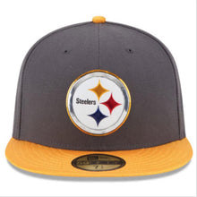 Load image into Gallery viewer, Pittsburgh Steelers New Era NFL 59FIFTY 5950 Fitted Cap Hat Dark Gray Crown Yellow Visor Tea Color Logo