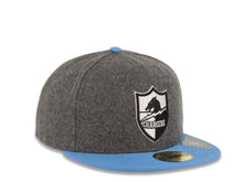 Load image into Gallery viewer, Los Angeles Chargers New Era NFL 59FIFTY 5950 Fitted Cap Hat Melton Gray Crown Sky Blue Visor Black/White Retro Shield Logo