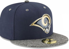 Load image into Gallery viewer, Los Angeles Rams New Era NFL 59FIFTY 5950 Fitted Cap Hat Navy Crown Gray Visor Team Color Logo (2016 Draft)