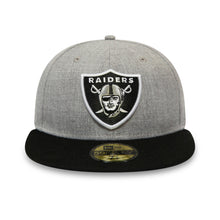 Load image into Gallery viewer, Oakland RAIDERS New Era 59FIFTY 5950 Fitted Cap Hat Gray Crown Black Visor Team Color Logo Black UV