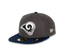 Load image into Gallery viewer, Los Angeles Rams New Era NFL 59FIFTY 5950 Fitted Heather Cap Hat Dark Gray Crown Navy Visor Black/White Logo