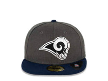 Load image into Gallery viewer, Los Angeles Rams New Era NFL 59FIFTY 5950 Fitted Heather Cap Hat Dark Gray Crown Navy Visor Black/White Logo