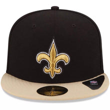 Load image into Gallery viewer, (Youth) New Orleans Saints New Era NFL 59FIFTY 5950 Kid Fitted Cap Hat Black Crown Wheat Visor Team Color Logo