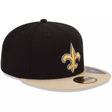 Load image into Gallery viewer, (Youth) New Orleans Saints New Era NFL 59FIFTY 5950 Kid Fitted Cap Hat Black Crown Wheat Visor Team Color Logo