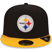 Load image into Gallery viewer, (Youth) Pittsburgh Steelers New Era NFL 59FIFTY 5950 Fitted Cap Hat Black Crown Yellow Visor Team Color Logo