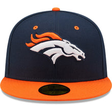 Load image into Gallery viewer, Denver Broncos New Era NFL 59FIFTY 5950 Fitted Cap Hat Navy Blue Crown Orange Visor Team Color Logo