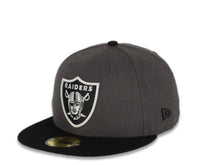 Load image into Gallery viewer, Oakland Raiders New Era 59FIFTY 5950 Fitted Cap Hat Heather Dark Gray Crown Black Visor Team Color Logo