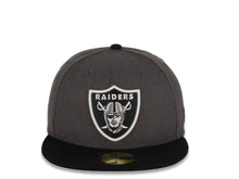 Load image into Gallery viewer, Oakland Raiders New Era 59FIFTY 5950 Fitted Cap Hat Heather Dark Gray Crown Black Visor Team Color Logo