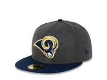 Load image into Gallery viewer, Los Angeles Rams New Era NFL 59FIFTY 5950 Fitted Heather Cap Hat Dark Gray Crown Navy Visor Team Color Logo