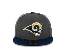 Load image into Gallery viewer, Los Angeles Rams New Era NFL 59FIFTY 5950 Fitted Heather Cap Hat Dark Gray Crown Navy Visor Team Color Logo