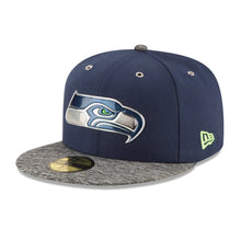 Load image into Gallery viewer, Seattle Seahawks New Era NFL 59FIFTY 5950 Fitted Cap Hat Navy Crown Dark Gray Visor Team Color Logo (2016 Draft)