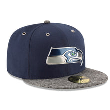 Load image into Gallery viewer, Seattle Seahawks New Era NFL 59FIFTY 5950 Fitted Cap Hat Navy Crown Dark Gray Visor Team Color Logo (2016 Draft)