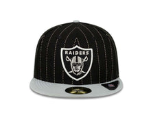 Load image into Gallery viewer, Oakland Raiders New Era 59FIFTY 5950 Fitted Cap Hat Black Crown White Pinstripe Gray Visor Team Color Logo
