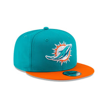 Load image into Gallery viewer, Miami Dolphins New Era NFL 9FIFTY 950 Snapback Basic Cap Hat Aqua Crown Orange Visor Team Color Logo
