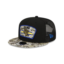 Load image into Gallery viewer, Los Angeles Rams New Era NFL 9FIFTY 950 Snapback 2021 Salute To Service Cap Hat Mesh Black Crown Camo Visor Patch Logo