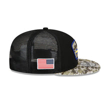 Load image into Gallery viewer, Los Angeles Rams New Era NFL 9FIFTY 950 Snapback 2021 Salute To Service Cap Hat Mesh Black Crown Camo Visor Patch Logo