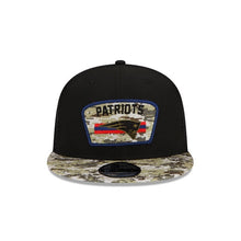 Load image into Gallery viewer, New England Patriots New Era NFL 9FIFTY 950 Snapback 2021 Salute To Service Cap Hat Mesh Black Crown Camo Visor Patch Logo