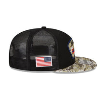 Load image into Gallery viewer, New England Patriots New Era NFL 9FIFTY 950 Snapback 2021 Salute To Service Cap Hat Mesh Black Crown Camo Visor Patch Logo