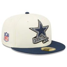 Load image into Gallery viewer, Dallas Cowboys New Era NFL 59FIFTY 5950 Fitted Cap Hat Cream Crown Dark Navy Blue Visor Team Color Logo (2022 Sideline)