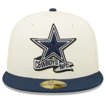 Load image into Gallery viewer, Dallas Cowboys New Era NFL 59FIFTY 5950 Fitted Cap Hat Cream Crown Dark Navy Blue Visor Team Color Logo (2022 Sideline)