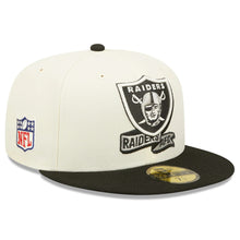Load image into Gallery viewer, Las Vegas Raiders New Era NFL 59FIFTY 5950 Fitted Cap Hat Cream Crown Black Visor Team Color Logo (2022 Sideline)